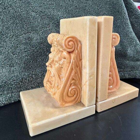 Greek Screaming Man Stone Bookends MCM Vintage - Picture 3 of 16